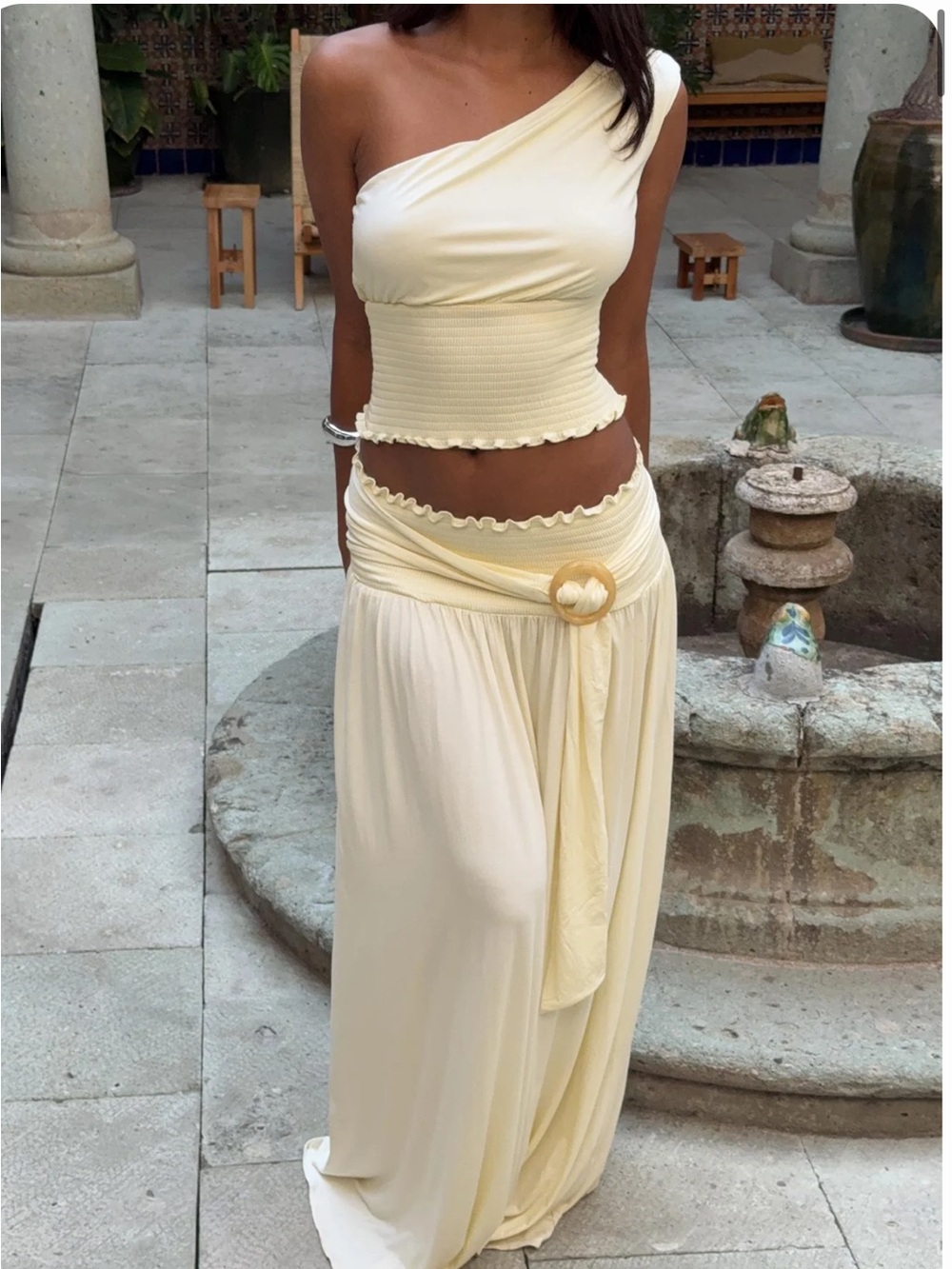 Princess Polly Cream One-Shoulder Maxi Skirt with Draped Sash